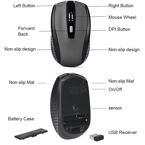 Wireless Mouse 2.4G Portable Optical  Mouse For Laptop/Ipad/Pc 1600DPI With USB Adapter